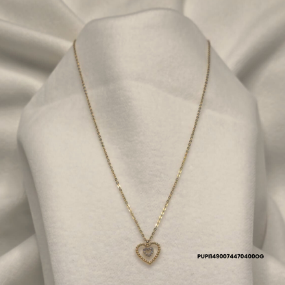 Steel Necklace with Double Heart and Central Zirconias – Silver/Gold 316L Stainless Steel