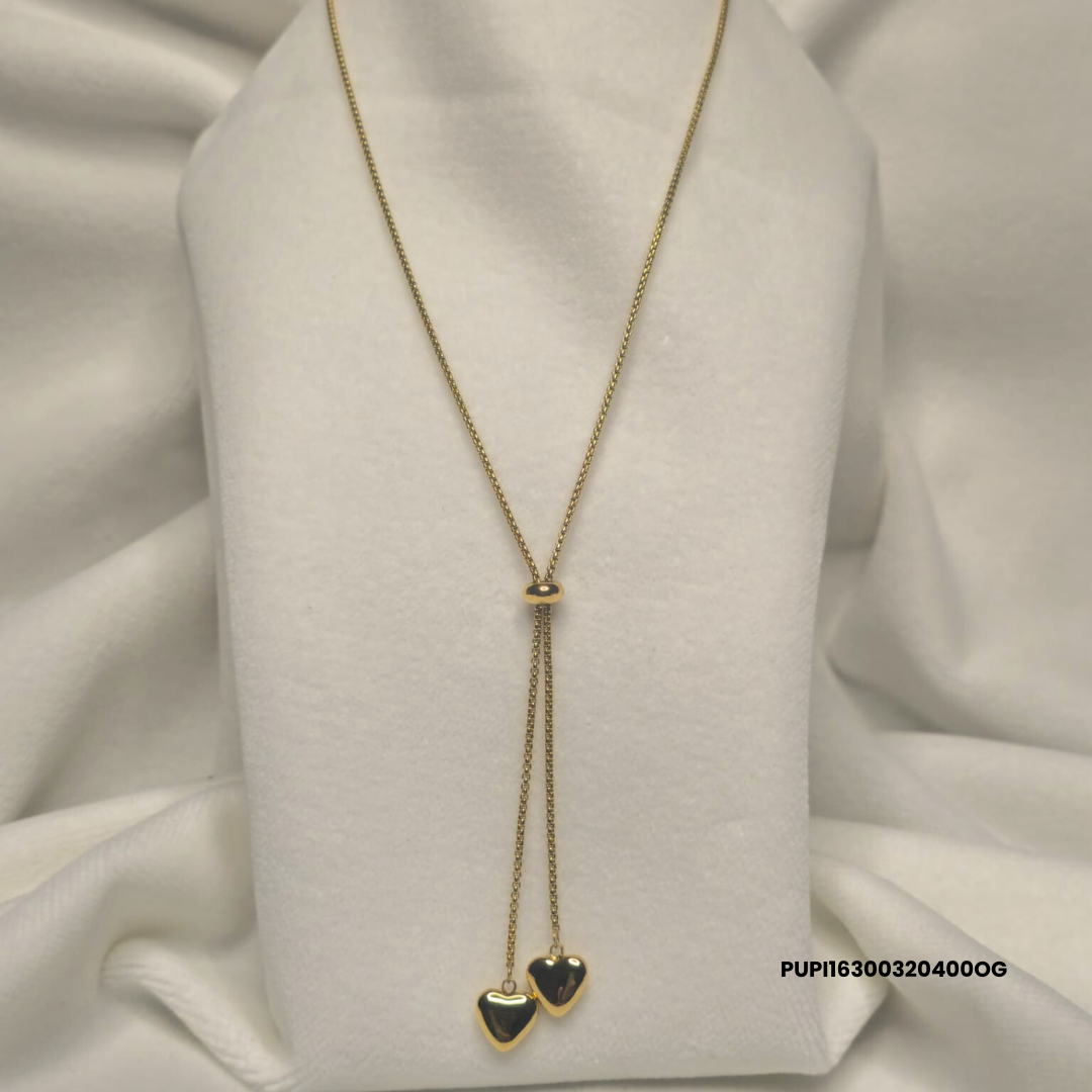 Adjustable 316L Stainless Steel Necklace with Two Heart Pendants
