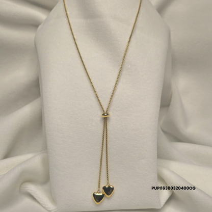 Adjustable 316L Stainless Steel Necklace with Two Heart Pendants