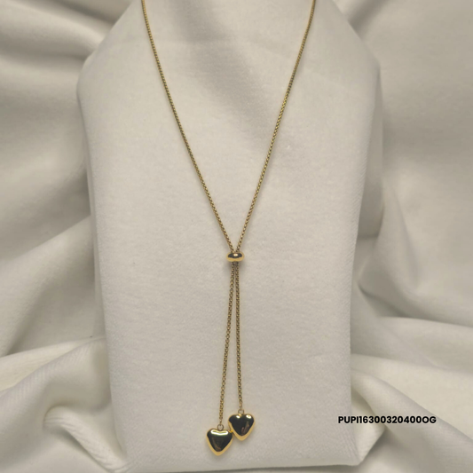 Adjustable 316L Stainless Steel Necklace with Two Heart Pendants