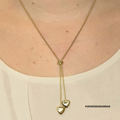 Adjustable 316L Stainless Steel Necklace with Two Heart Pendants