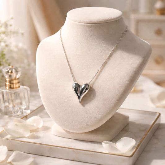 Collana in acciaio con cuore grande in argento – Acciaio inossidabile 316L