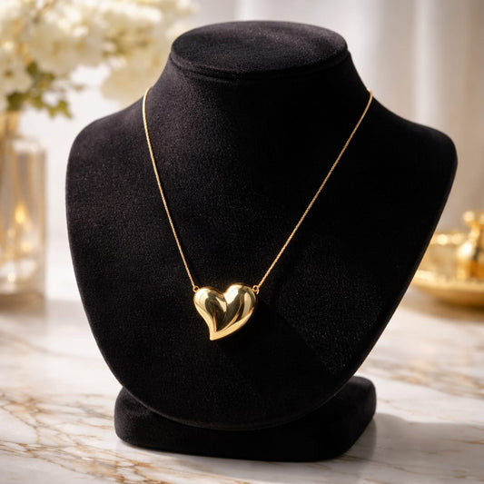 Large Gold Comma-Shaped Heart Steel Necklace – 316L Stainless Steel