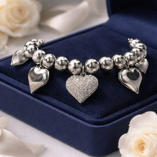 Bracciale in acciaio inossidabile 316L con grande cuore in zirconia