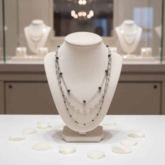 Collana multifilo in acciaio inossidabile con sfere in smalto nero