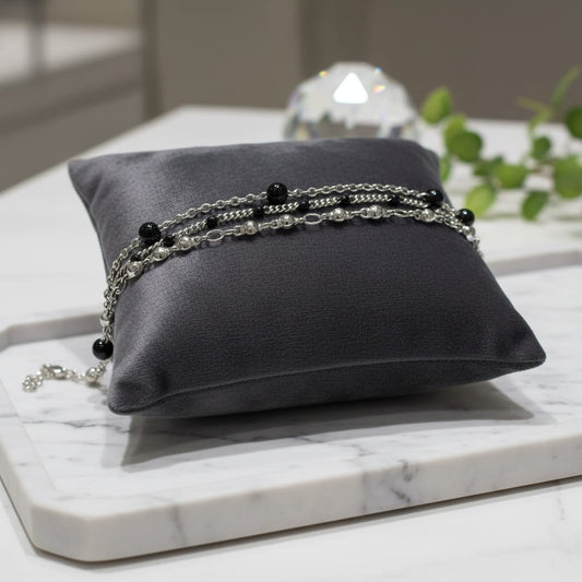 Bracciale multifilo in acciaio inossidabile con sfere in smalto nero