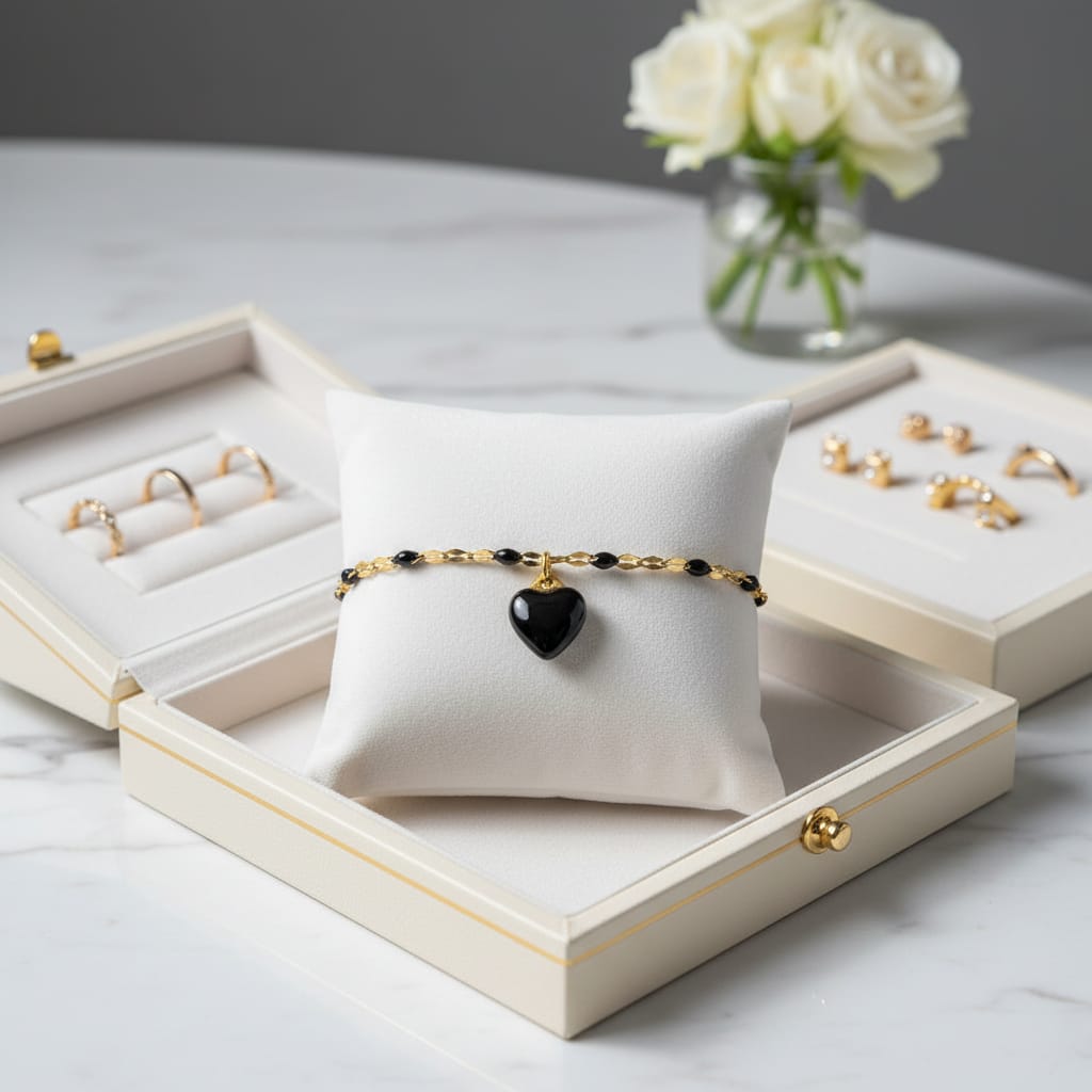 Bracciale in acciaio inossidabile con ciondolo a forma di cuore smaltato nero