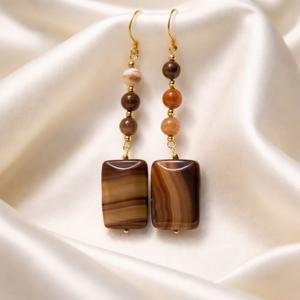 Pendientes de ágata marrón con detalles en plata de ley 925