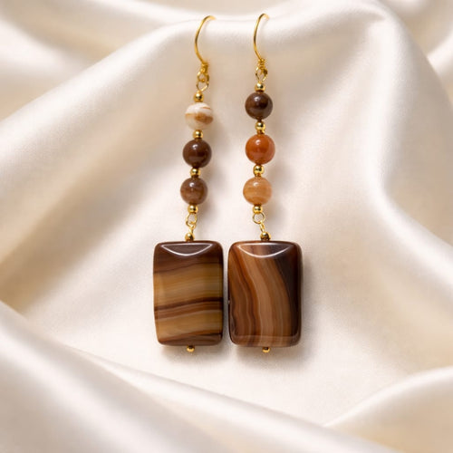 Pendientes de ágata marrón con detalles en plata de ley 925
