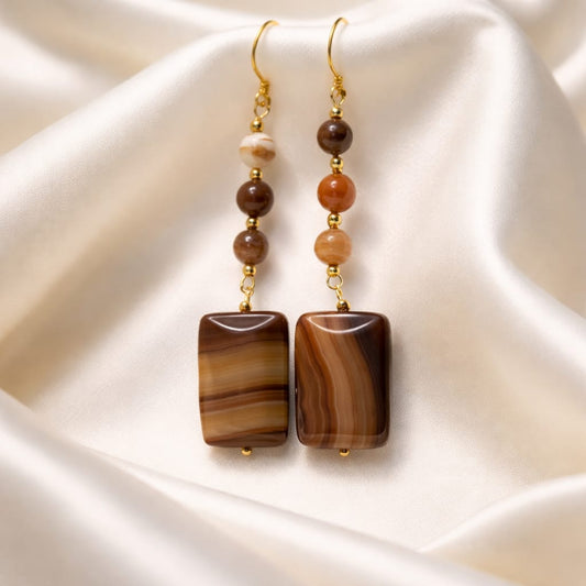 Pendientes de ágata marrón con detalles en plata de ley 925