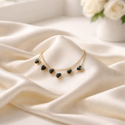 Bracciale doppio filo con cuori in acciaio